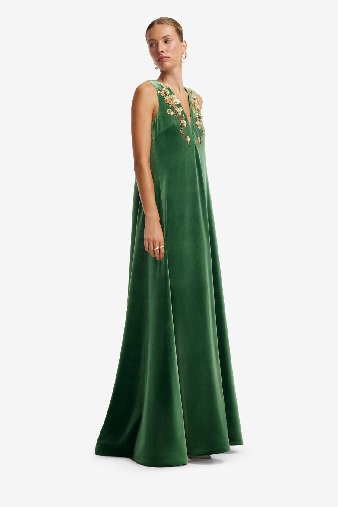 Agathy Velvet Embellished Gown - Forest Dress Maxi