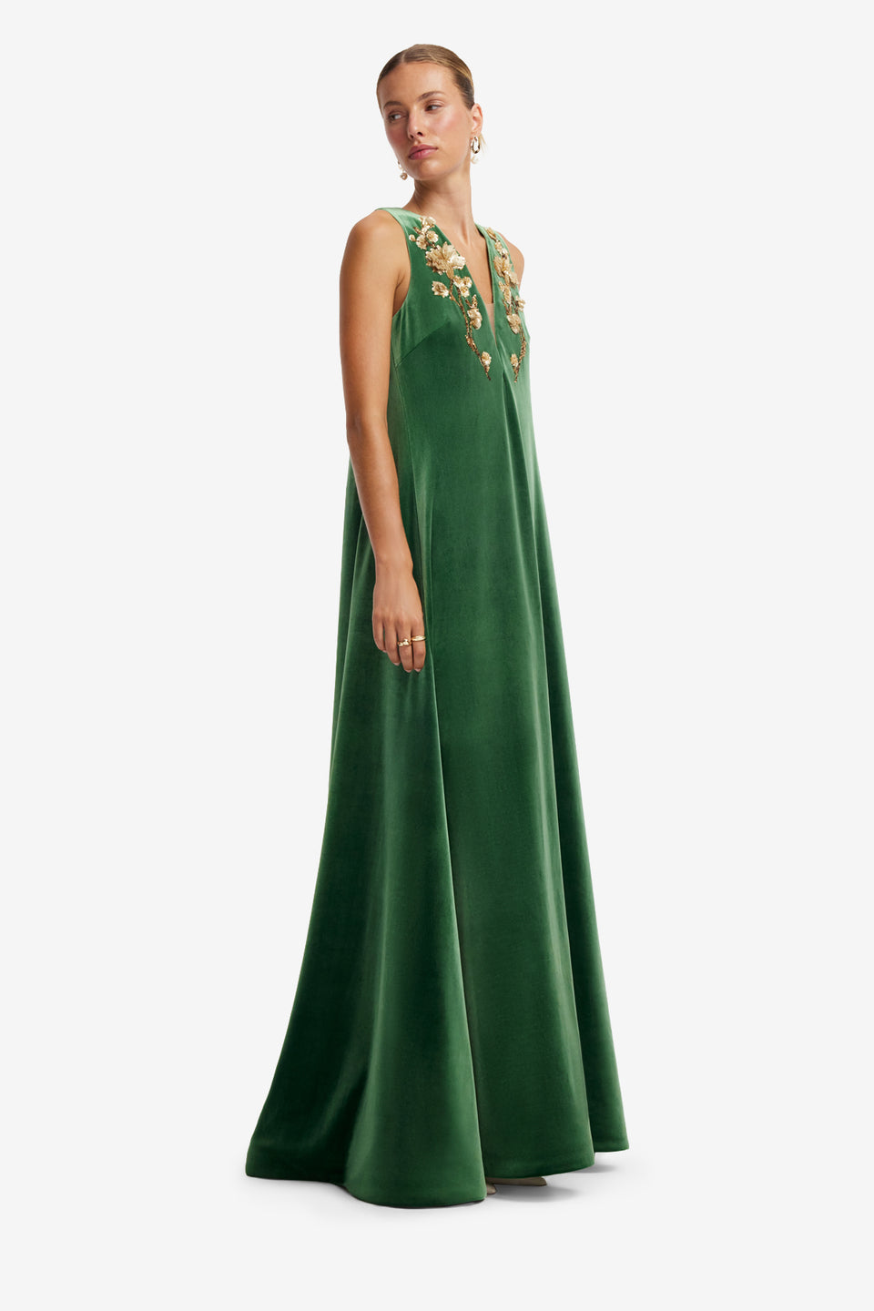 Agathy Velvet Embellished Gown - Forest Dress Maxi