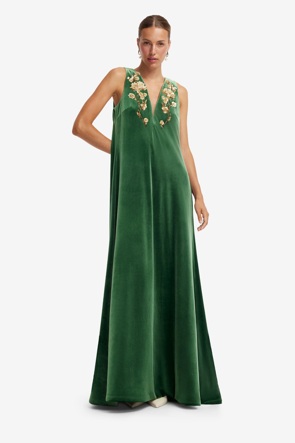 Agathy Velvet Embellished Gown - Forest Dress Maxi