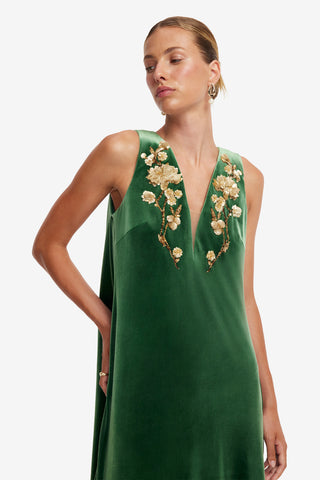 Agathy Velvet Embellished Gown - Forest Dress Maxi