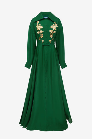 Josephine Embellished Silk Gown - Forest Dress Maxi
