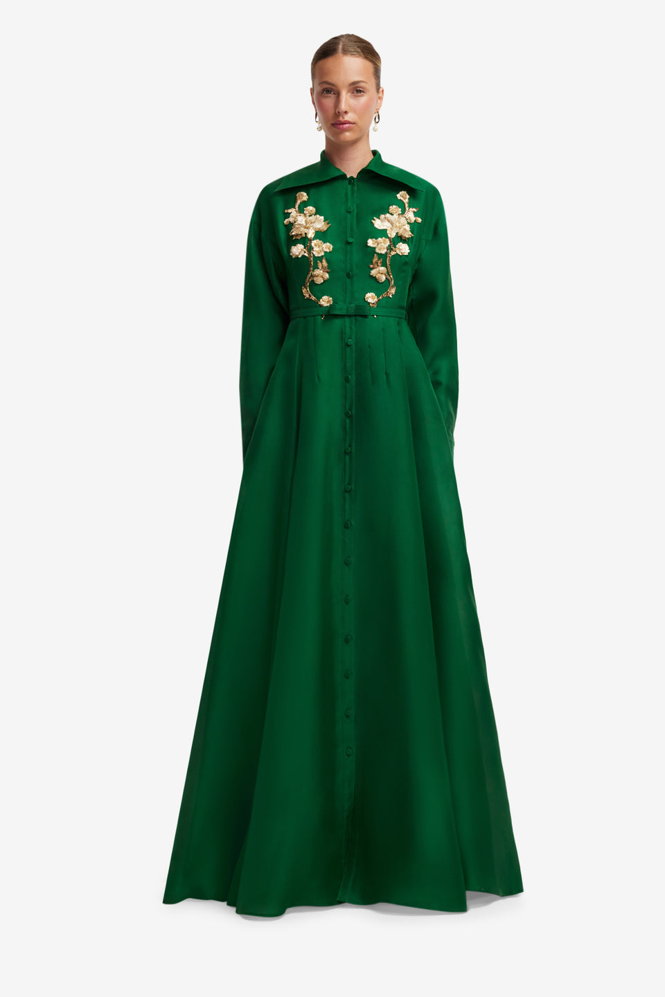 Josephine Embellished Silk Gown - Forest Dress Maxi