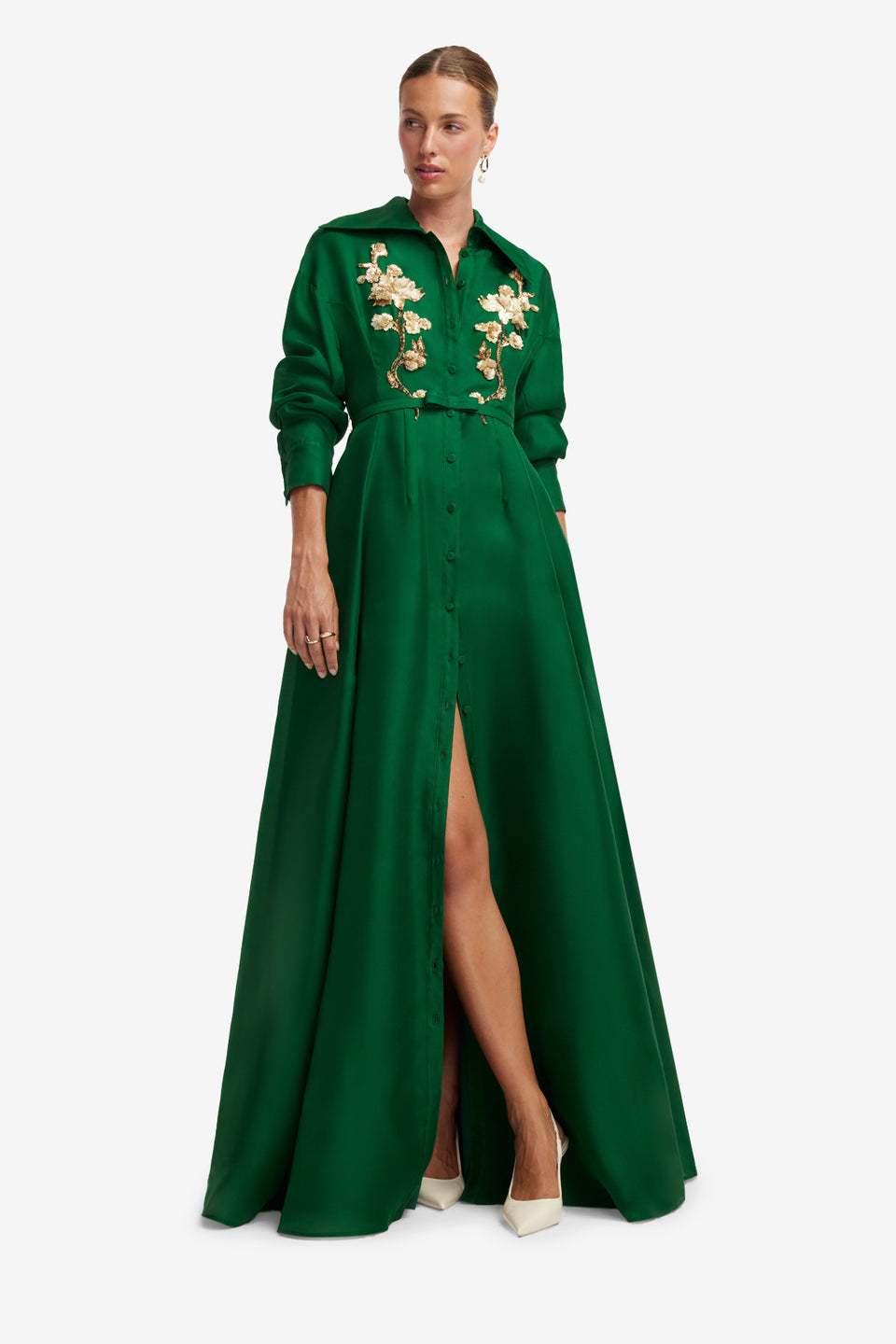 Josephine Embellished Silk Gown - Forest Dress Maxi
