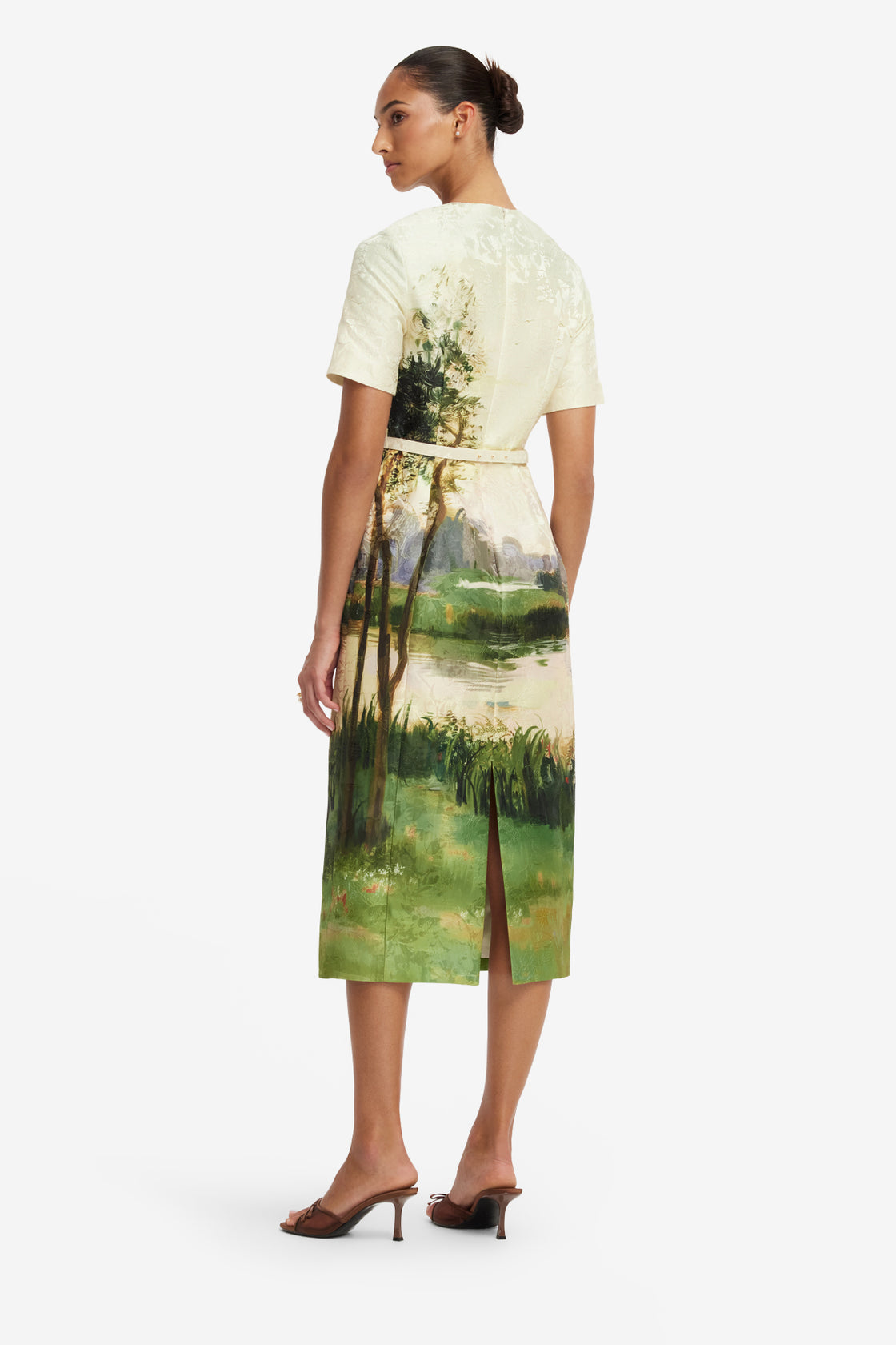 Elizabeth Jacquard Short Sleeve Midi Dress  - Serene Print Dress Midi