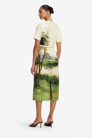 Elizabeth Jacquard Short Sleeve Midi Dress  - Serene Print Dress Midi