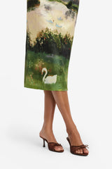 Elizabeth Jacquard Short Sleeve Midi Dress  - Serene Print Dress Midi