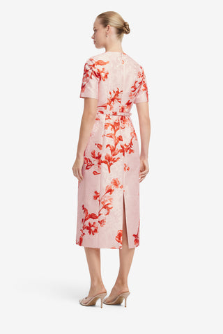 Elizabeth Jacquard Short Sleeve Midi Dress  - Magnolia Print Dress Midi
