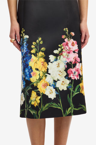 Elizabeth Short Sleeve Midi Dress - Snapdragon Print in Ebony Dress Midi