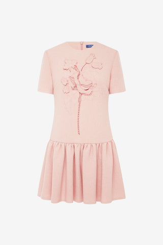 Joyce Applique Tweed Short Sleeve Mini Dress - Dusty Pink Dress Mini
