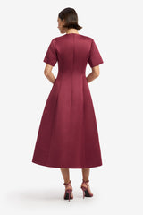 Caroline Embroidered Short Sleeve Midi Dress - Cosmos Print Dress Midi