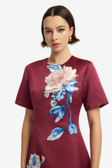 Caroline Embroidered Short Sleeve Midi Dress - Cosmos Print Dress Midi