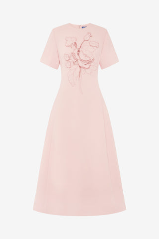 Caroline Applique Short Sleeve Midi Dress - Dusty Pink Dress Midi