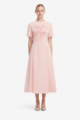 Caroline Applique Short Sleeve Midi Dress - Dusty Pink Dress Midi