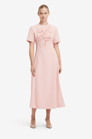 Caroline Applique Short Sleeve Midi Dress - Dusty Pink Dress Midi