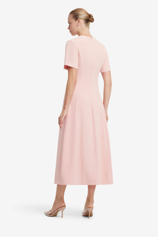 Caroline Applique Short Sleeve Midi Dress - Dusty Pink Dress Midi