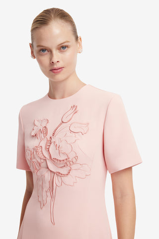 Caroline Applique Short Sleeve Midi Dress - Dusty Pink Dress Midi