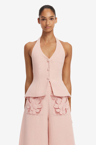 Millie Tweed Halterneck Top - Dusty Pink Tops
