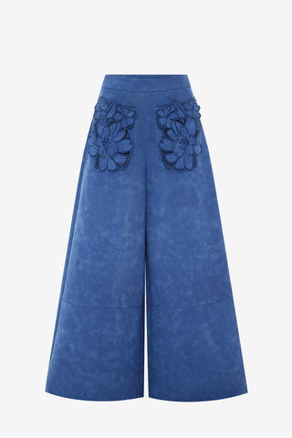 Christina Applique Vegan Suede Pants - Azure Pants