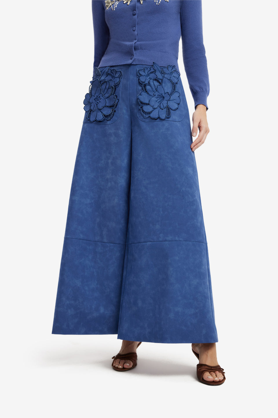Christina Applique Vegan Suede Pants - Azure Pants
