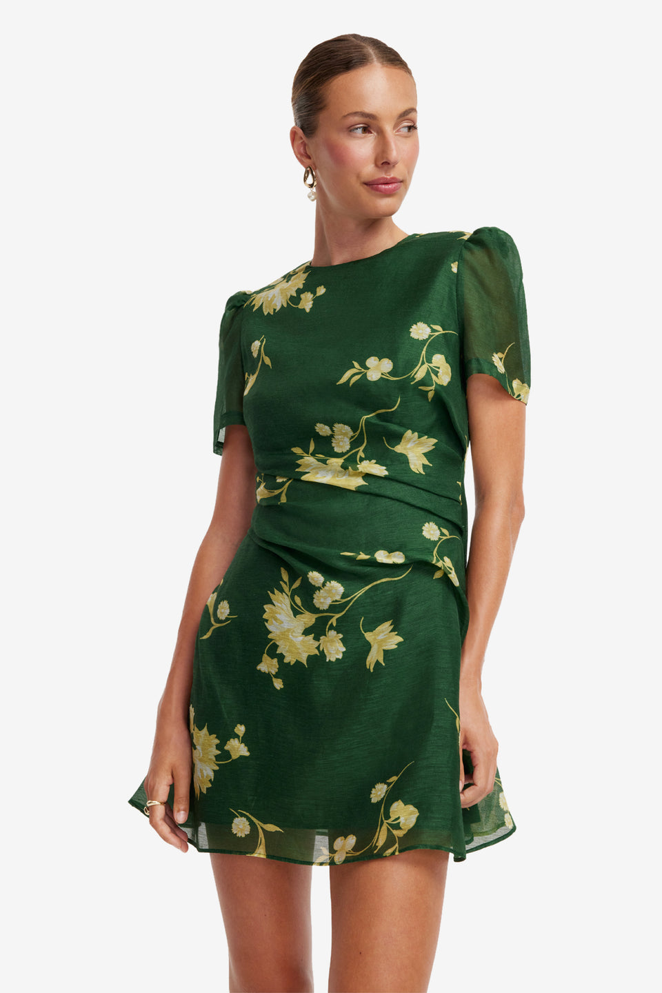 Elyse Short Sleeve Mini Dress - Forest Print Dress Mini