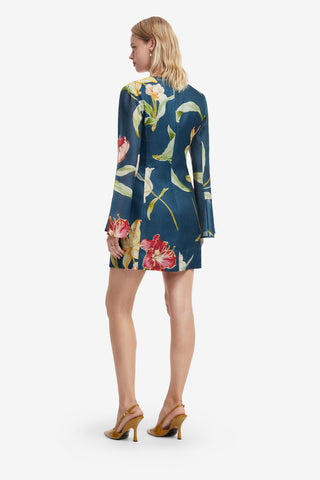 Suzanne Bell Sleeve Mini Dress - Lily Print in Indigo Dress Mini