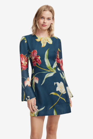 Suzanne Bell Sleeve Mini Dress - Lily Print in Indigo Dress Mini