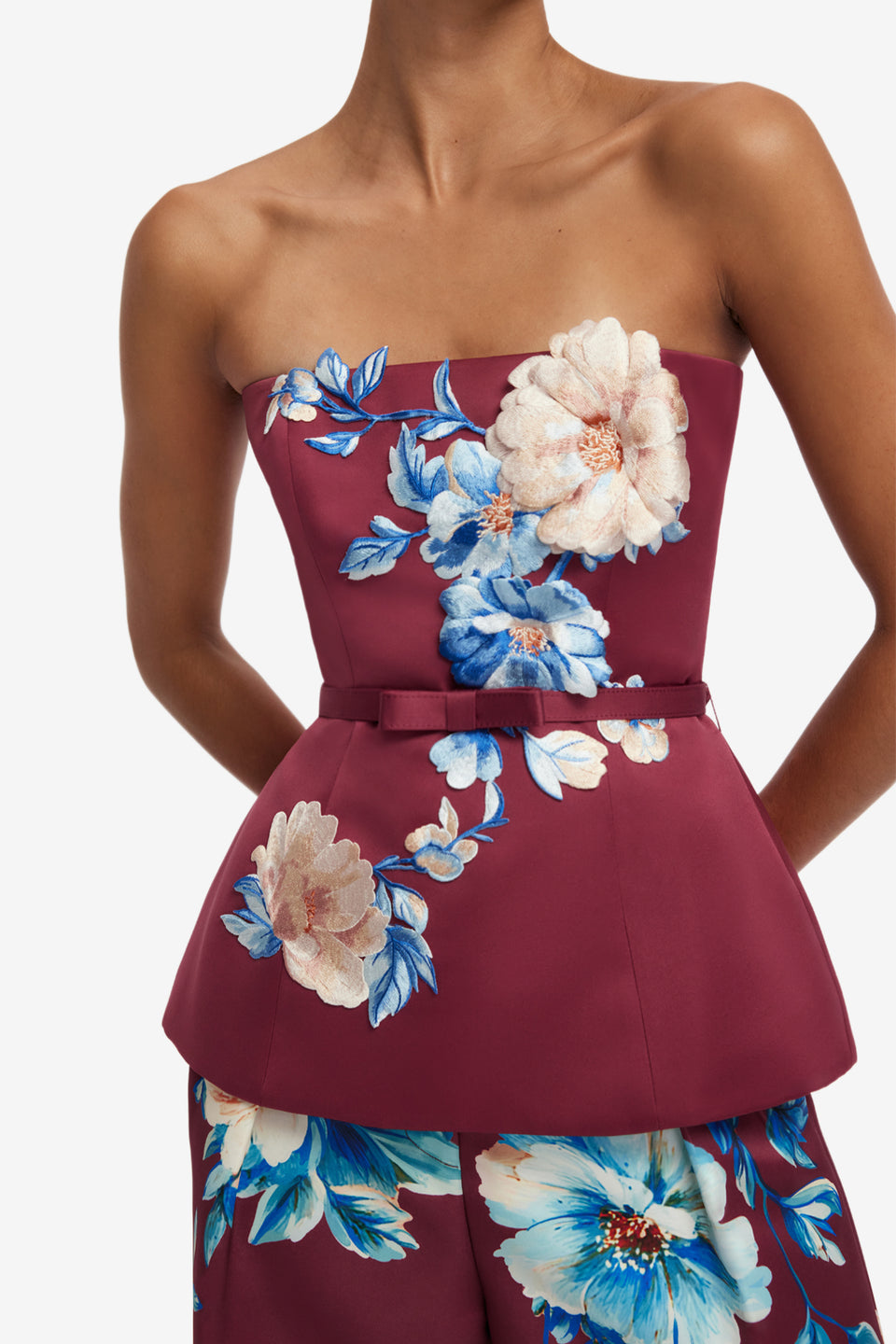 Nadia Embroidered Bustier Top - Cosmos Print Tops