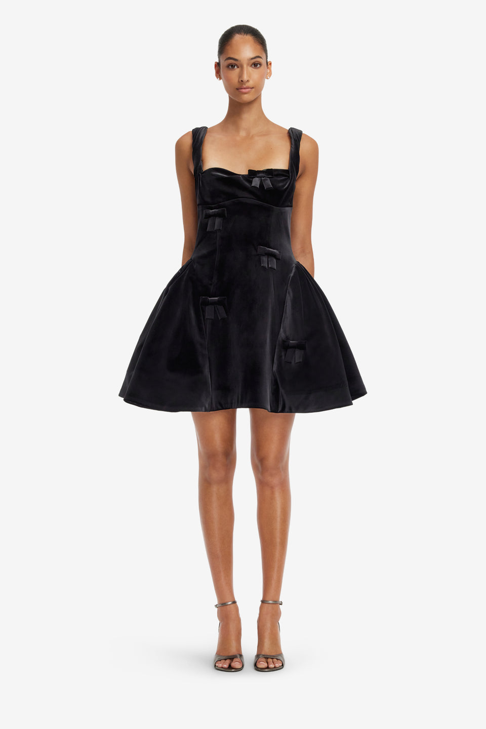 Ariel Velvet Bow Mini Dress - Ebony Dress Mini