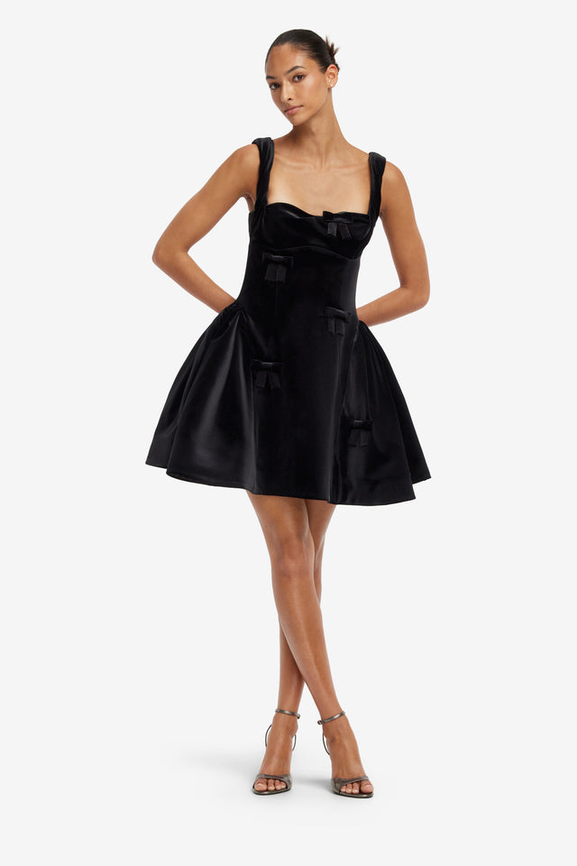 Ariel Velvet Bow Mini Dress - Ebony Dress Mini