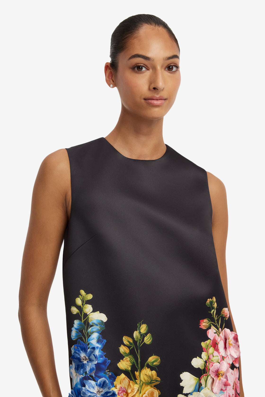 Yvonne Embroidered Mini Dress - Snapdragon Print in Ebony Dress Mini