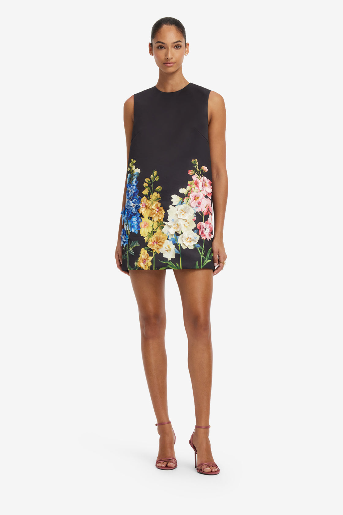 Yvonne Embroidered Mini Dress - Snapdragon Print in Ebony Dress Mini