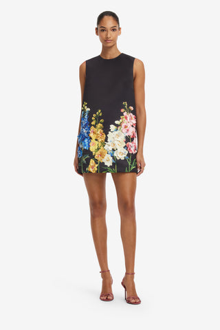 Yvonne Embroidered Mini Dress - Snapdragon Print in Ebony Dress Mini
