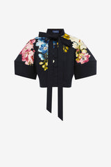 Molly Puff Sleeve Top - Snapdragon Print in Ebony Tops