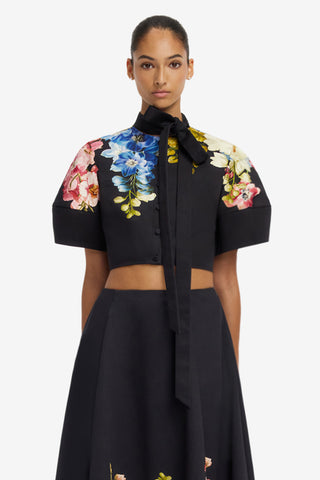Molly Puff Sleeve Top - Snapdragon Print in Ebony Tops