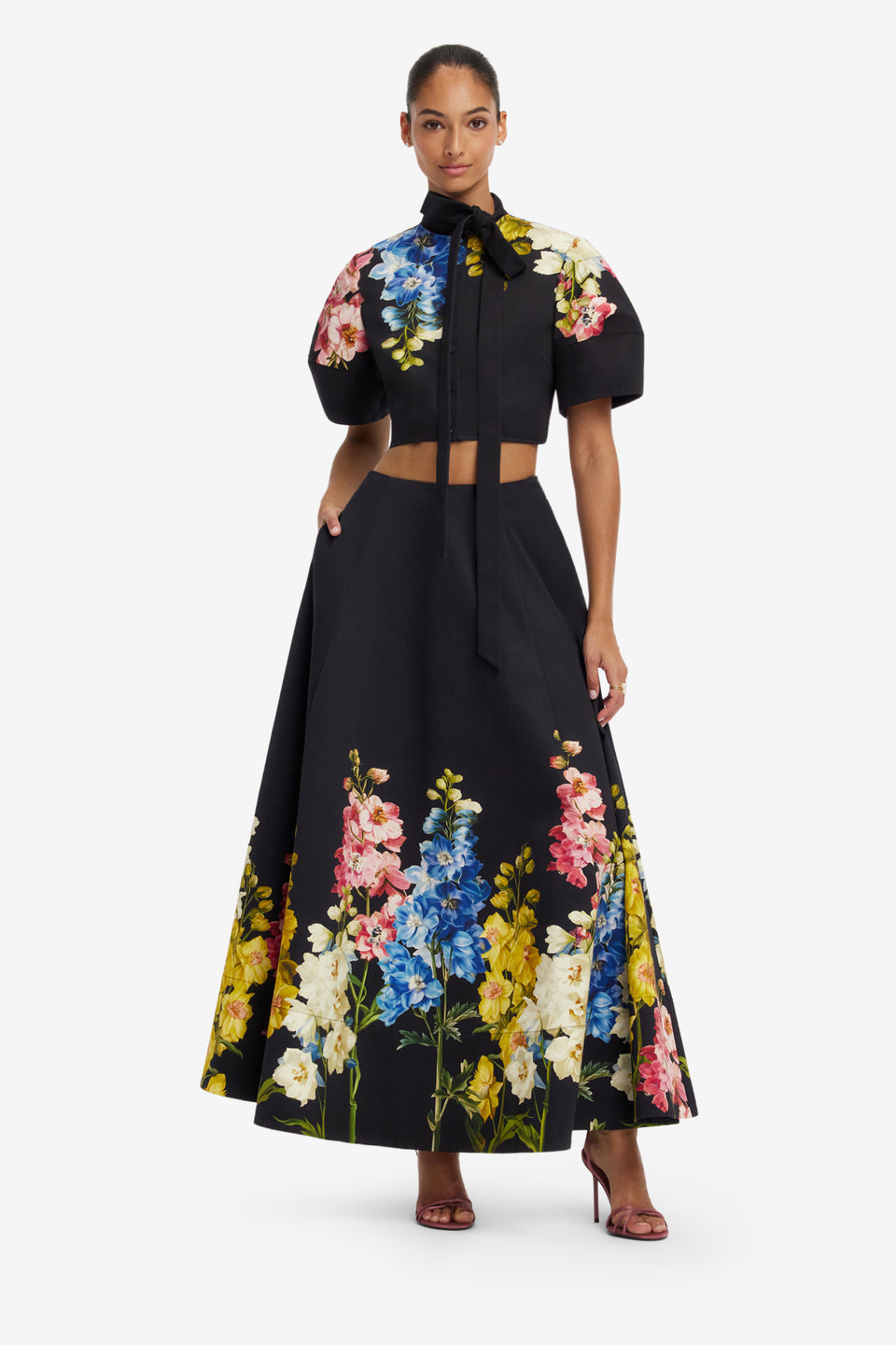Molly Puff Sleeve Top - Snapdragon Print in Ebony Tops