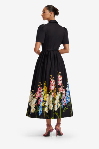 Bianca Short Sleeve Midi Dress - Snapdragon Print in Ebony Dress Midi