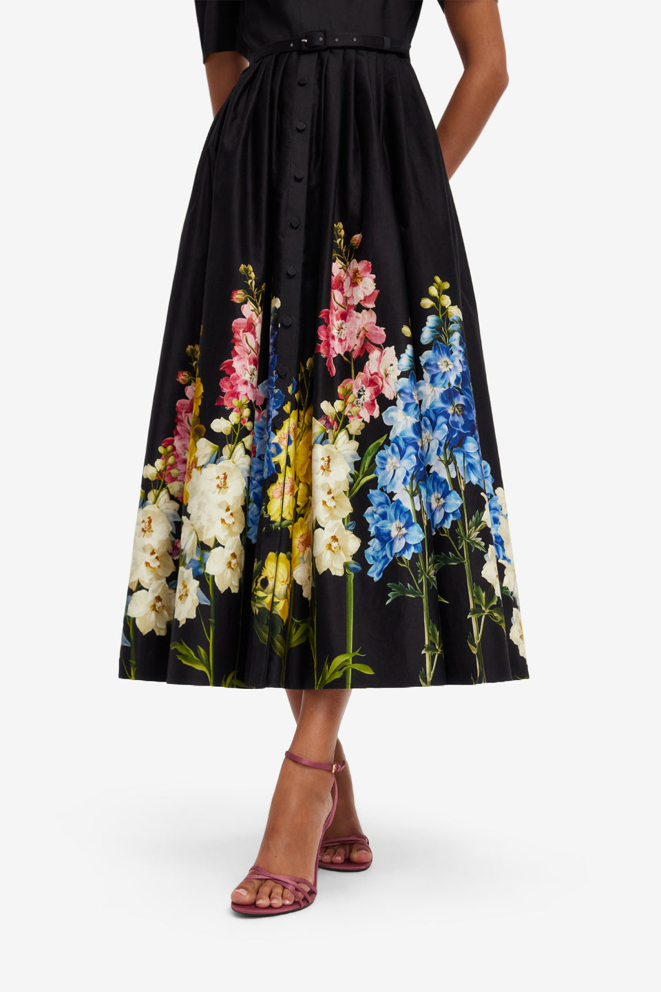 Bianca Short Sleeve Midi Dress - Snapdragon Print in Ebony Dress Midi