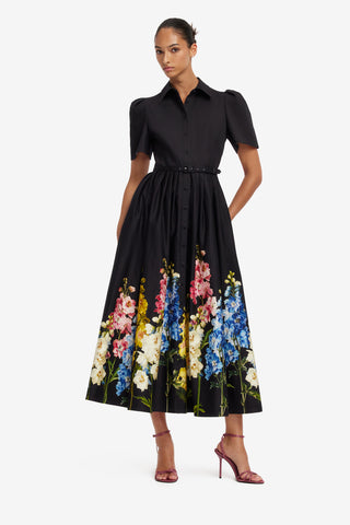 Bianca Short Sleeve Midi Dress - Snapdragon Print in Ebony Dress Midi