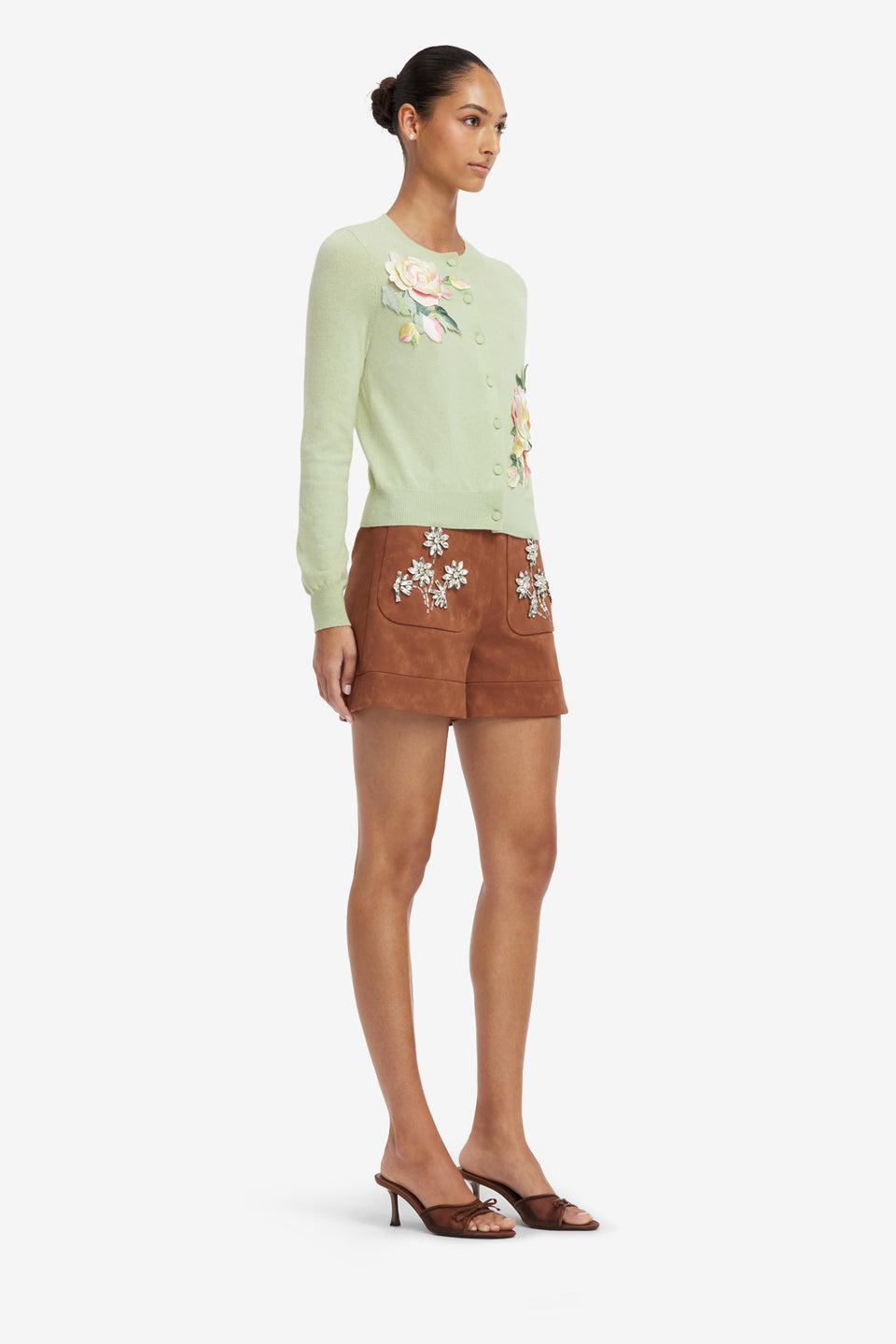 Tessa Embellished Vegan Suede Shorts - Chestnut Shorts
