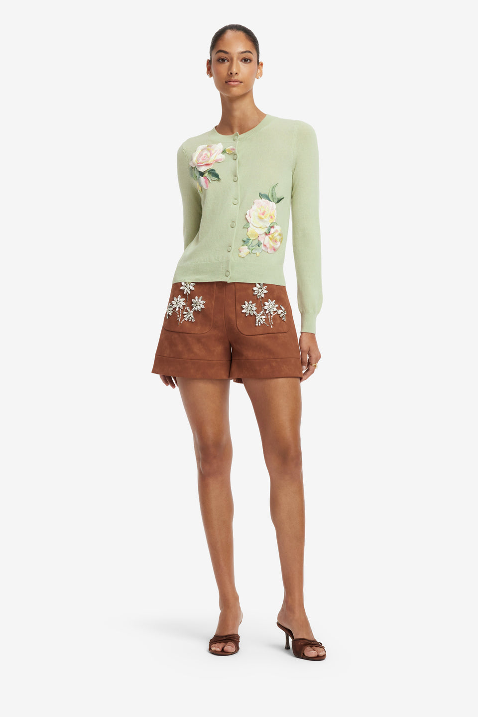 Tessa Embellished Vegan Suede Shorts - Chestnut Shorts