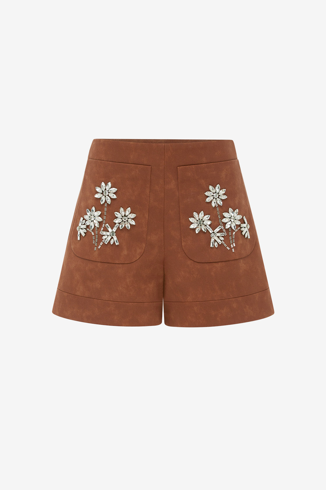 Tessa Embellished Vegan Suede Shorts - Chestnut Shorts