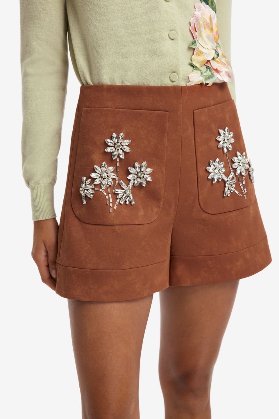 Tessa Embellished Vegan Suede Shorts - Chestnut Shorts