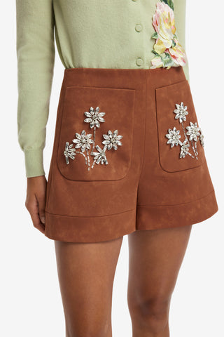 Tessa Embellished Vegan Suede Shorts - Chestnut Shorts