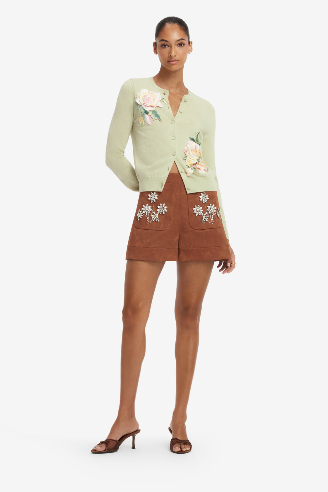 Tessa Embellished Vegan Suede Shorts - Chestnut Shorts