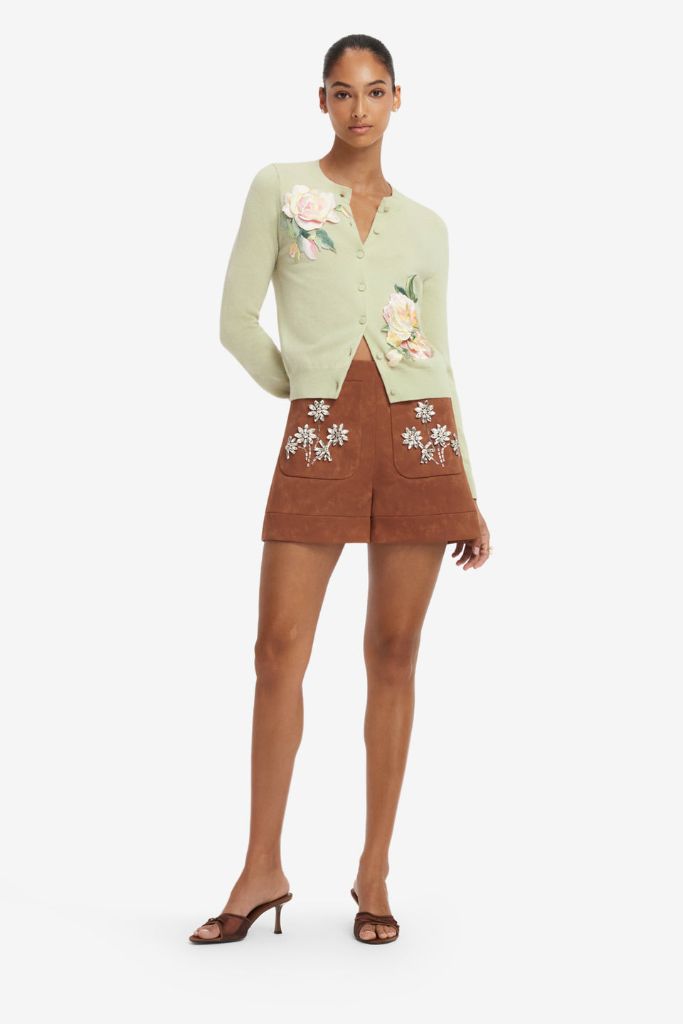 Tessa Embellished Vegan Suede Shorts - Chestnut Shorts
