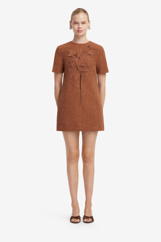 Alexa Applique Vegan Suede Tshirt Mini Dress - Chestnut Dress Mini