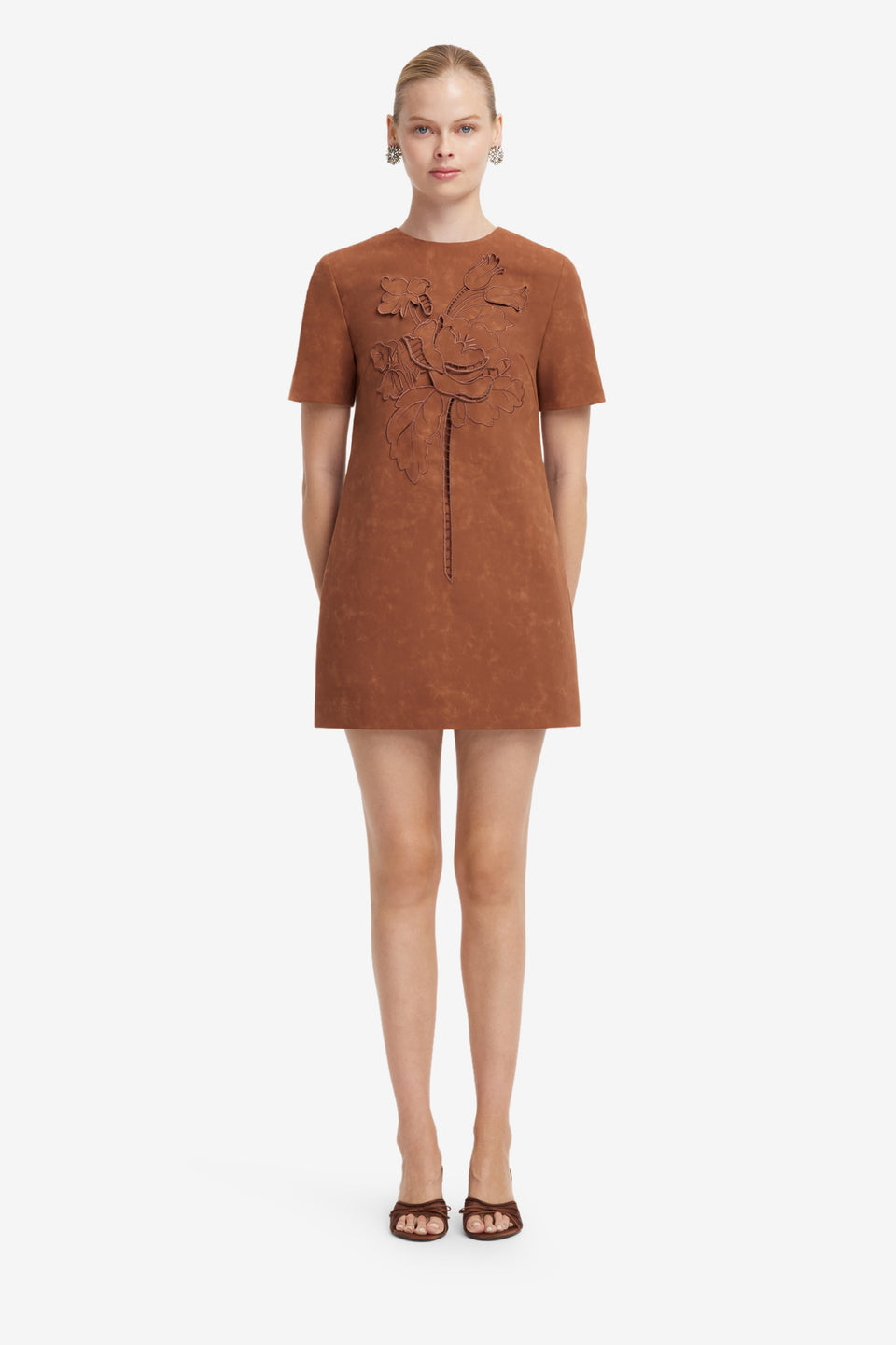 Alexa Applique Vegan Suede Tshirt Mini Dress - Chestnut Dress Mini