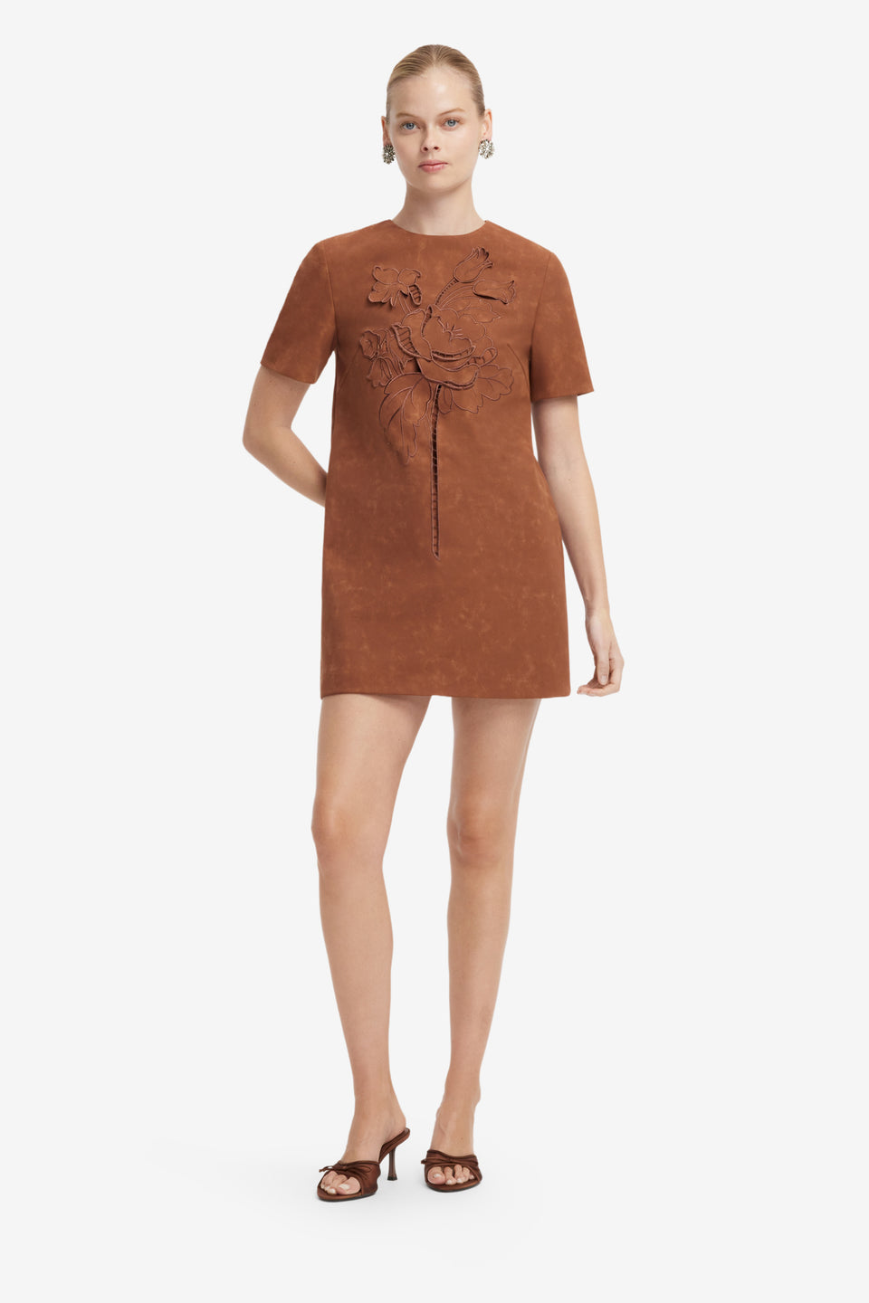 Alexa Applique Vegan Suede Tshirt Mini Dress - Chestnut Dress Mini