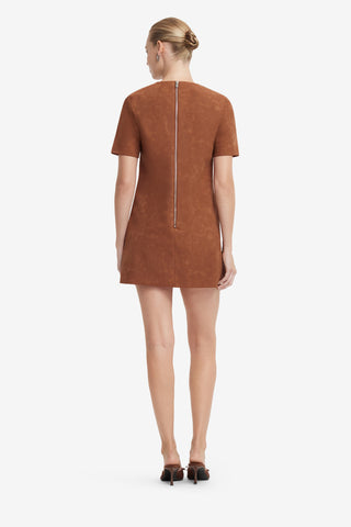 Alexa Applique Vegan Suede Tshirt Mini Dress - Chestnut Dress Mini