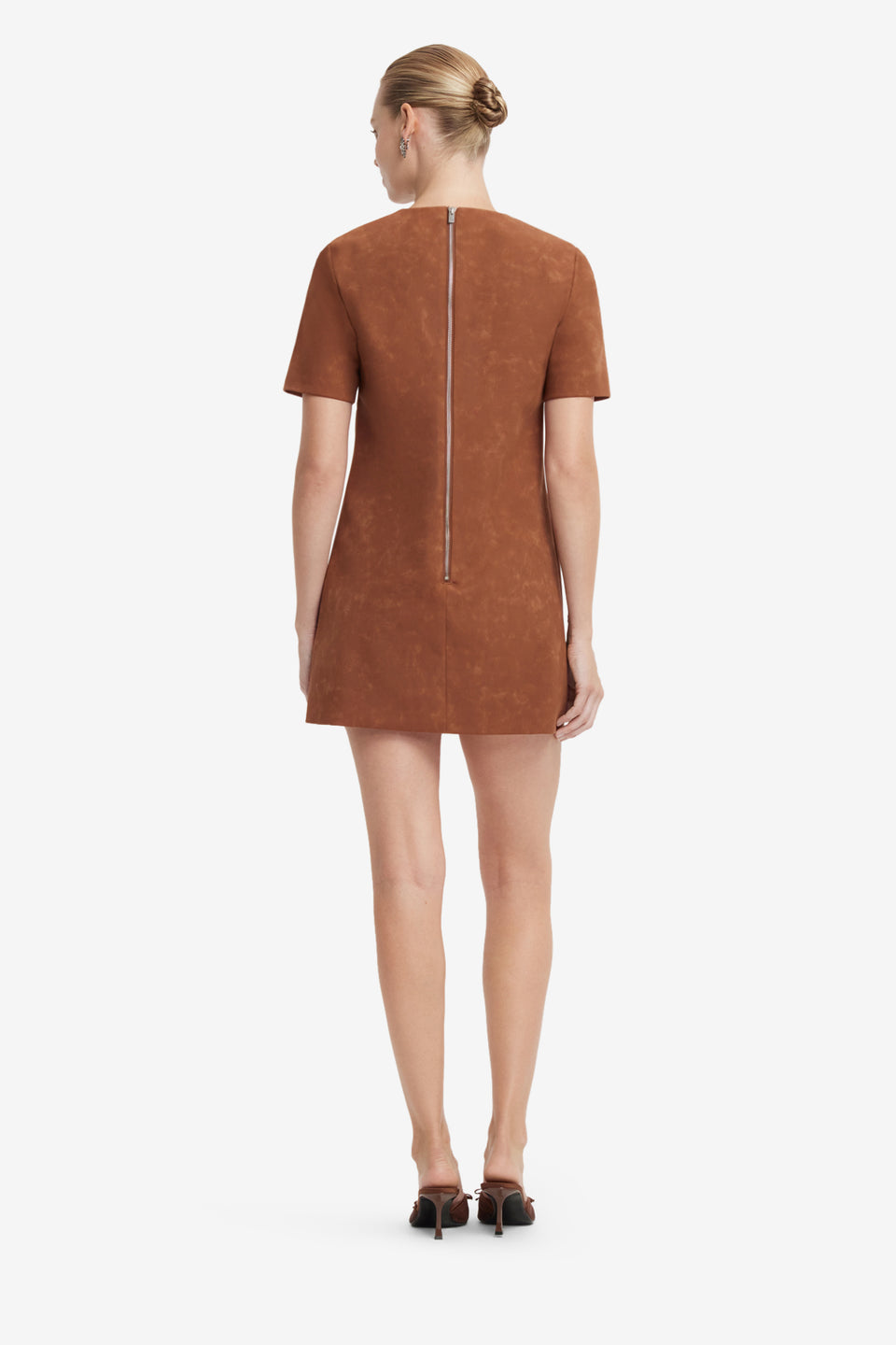 Alexa Applique Vegan Suede Tshirt Mini Dress - Chestnut Dress Mini